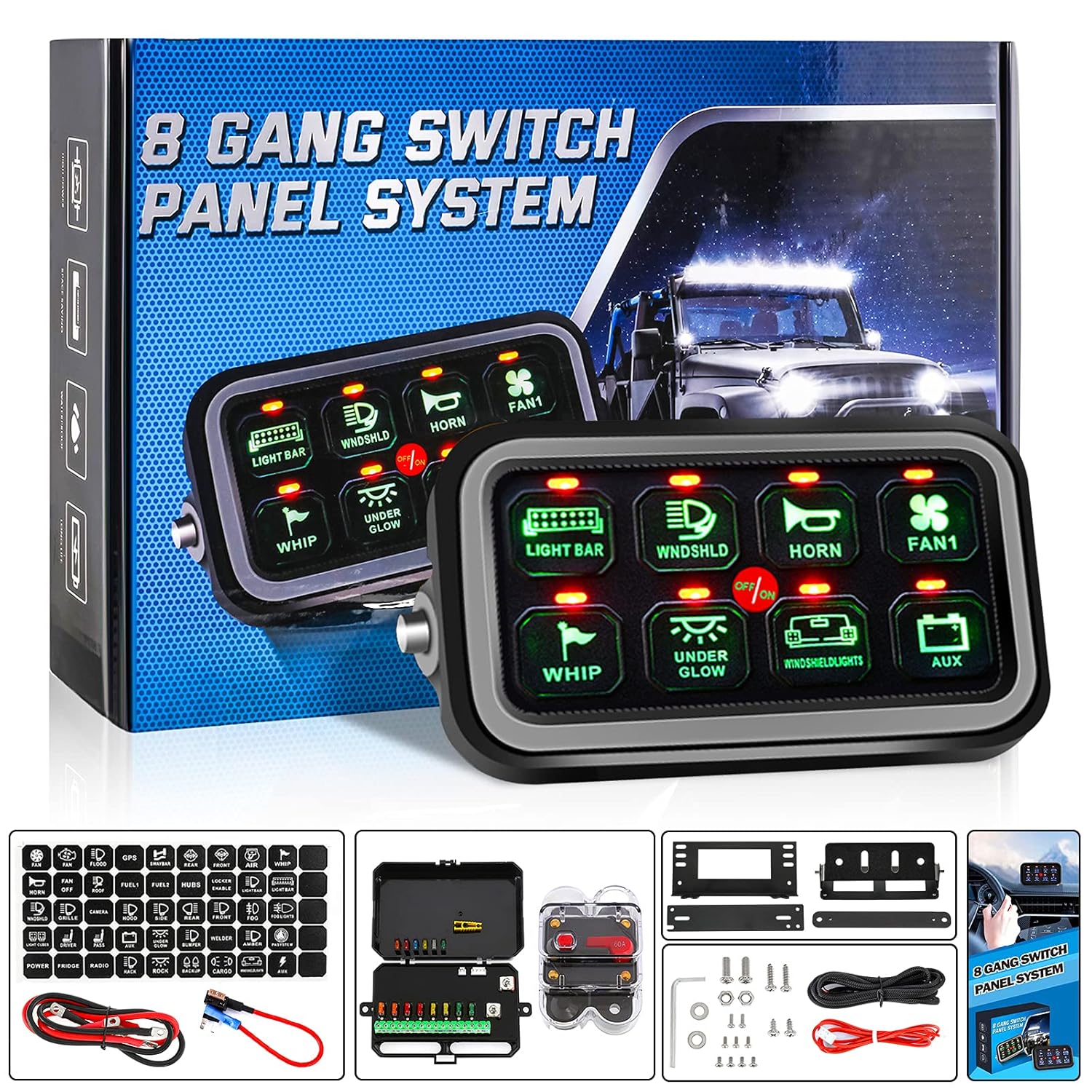 6 Gang Switch Panel with Electronic Relays, Waterproof Pack of 2 U301094