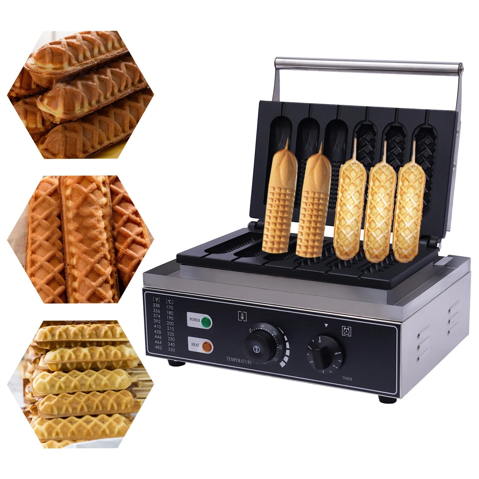 110V 6PCS Commercial Nonstick Electric Waffle Maker Machine 1500W E2258