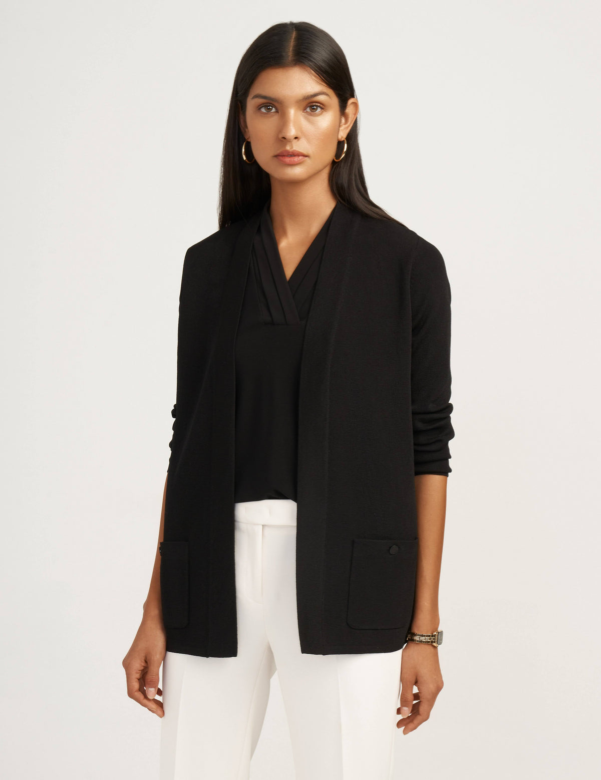 Black Open Front Cardigan F723210