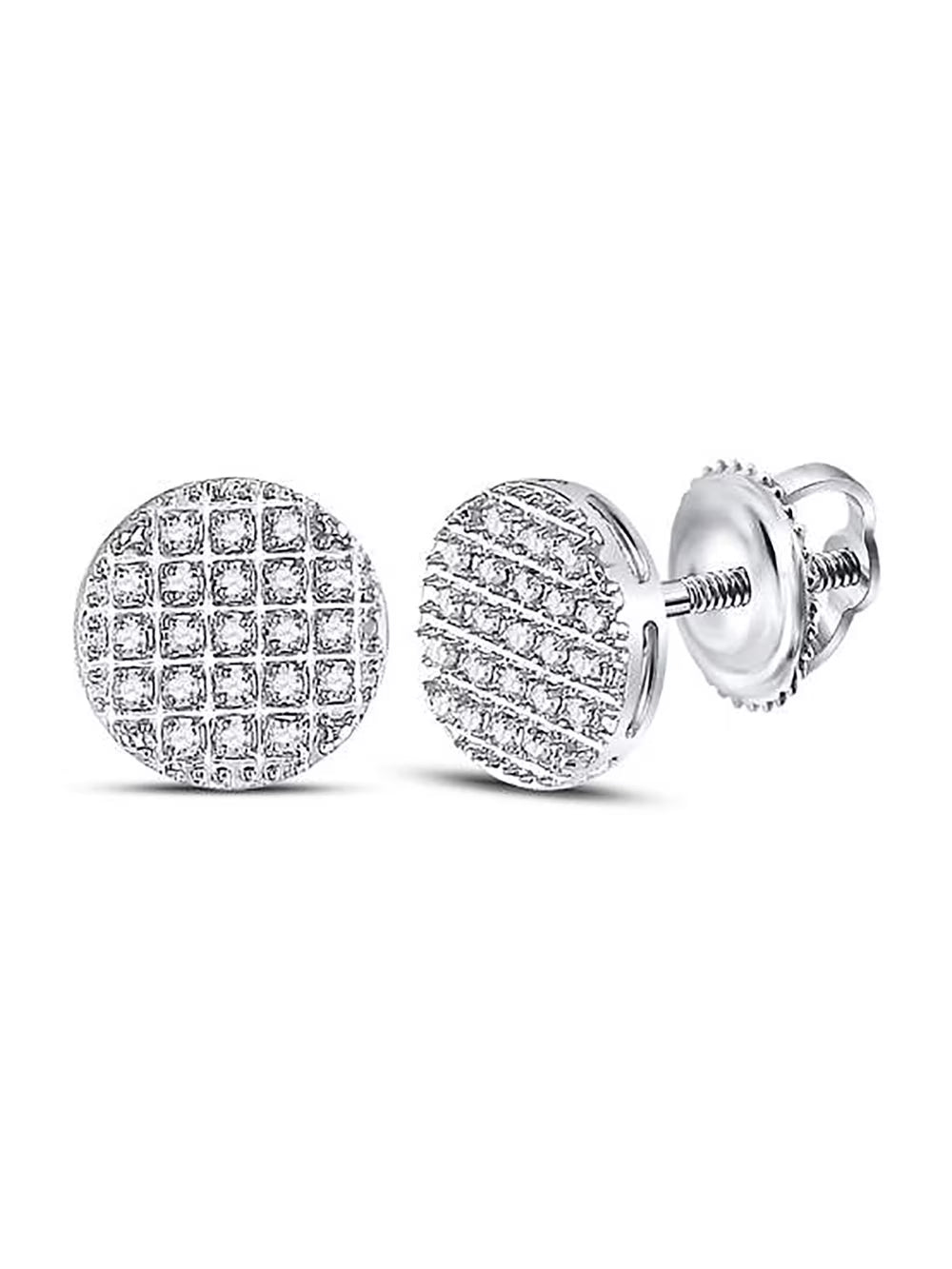 10kt White Gold Mens Diamond Circle Cluster Earrings 1/6 Cttw R576