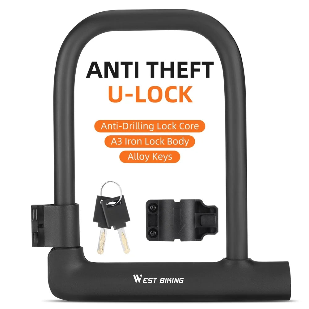 U-Lock Heavy Duty Bike Lock with 2 Keys & Lock Holder W57899