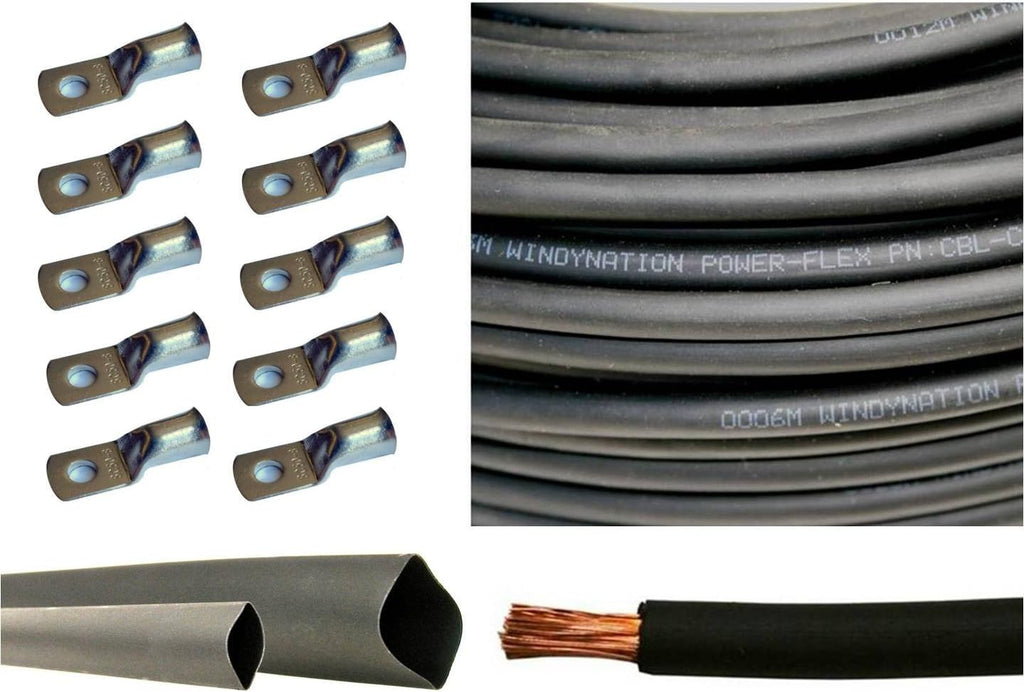 4 Gauge 15 Feet Red + 15 Feet Black Pure Copper Flexible Cable + 10pcs 3/8 Tinned Copper Cable Lug Terminal Connectors + 3 Feet Black Heat Shrink Tubing H612