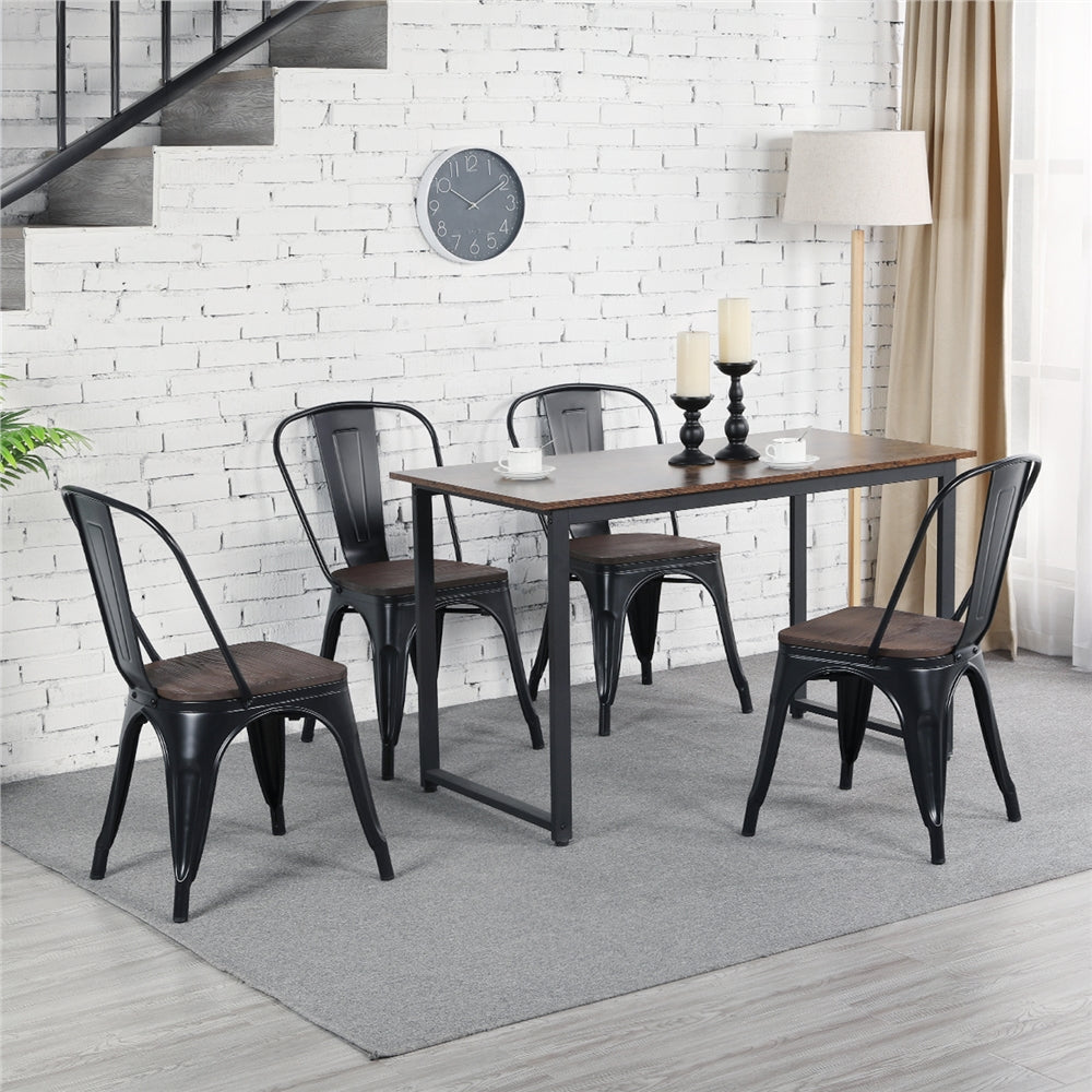 Black Metal Dining Chair with Wood Seat, Set of 4 O592