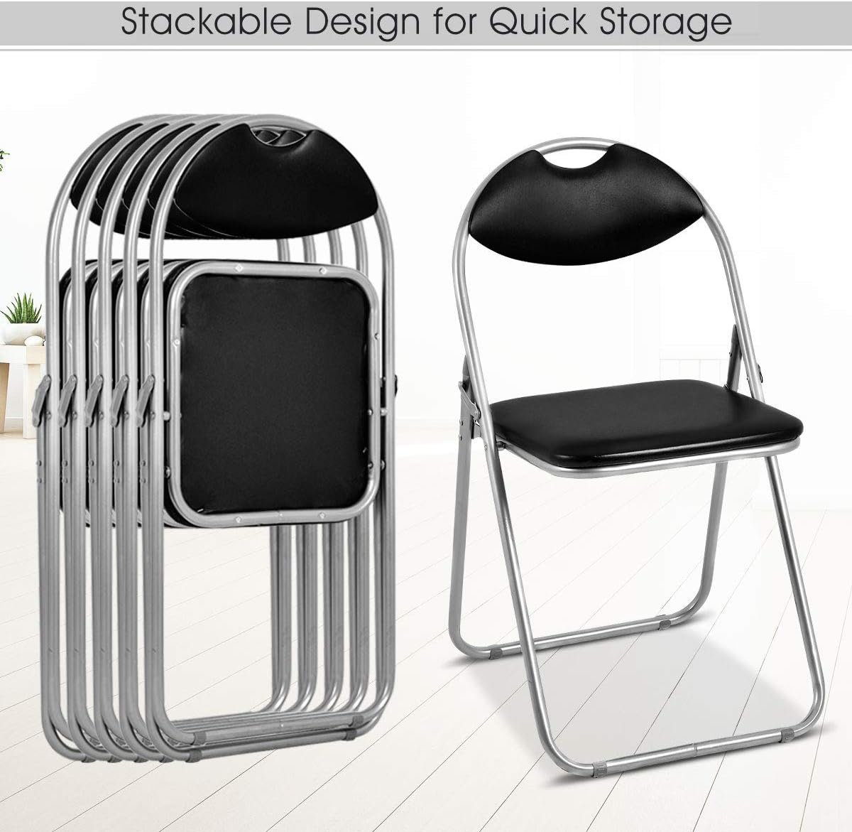 6 Pack Aluminum Folding Chairs with Padded Seats and Carrying Handle, Black L322
