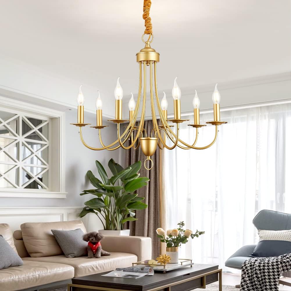 Gold Farmhouse 8 Lights Candle Chandelier E142892