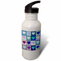Blue Turquoise Aqua Love Heart Squares Mosaic 21 oz Sports Water Bottle W826853