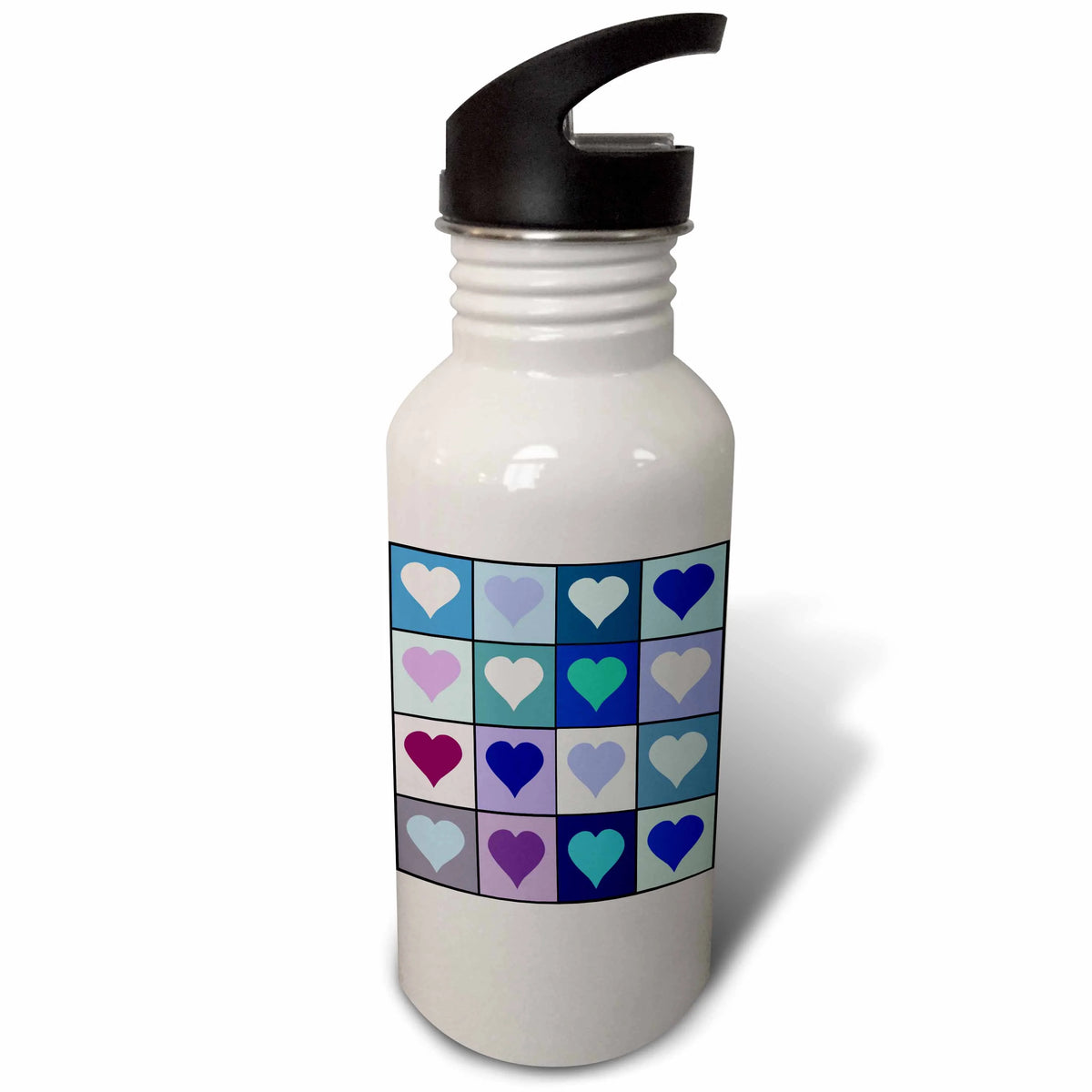 Blue Turquoise Aqua Love Heart Squares Mosaic 21 oz Sports Water Bottle W826853