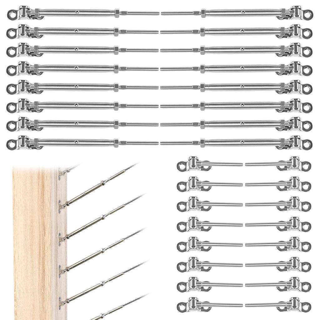 20 Set Cable Railing Kit 1/8 Swage Toggle Turnbuckle Hardware T316 Stainless Steel Angle 180° Adjustable W554392
