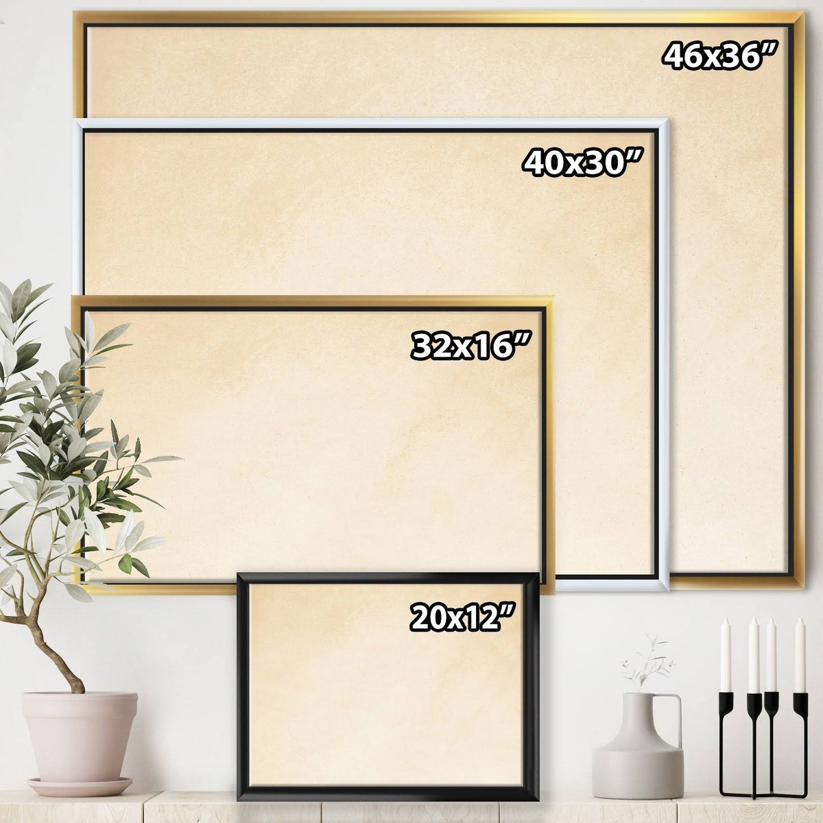 Green Ivory Framed Canvas - 44 in. Wide x 34 in. High - Gold R895920