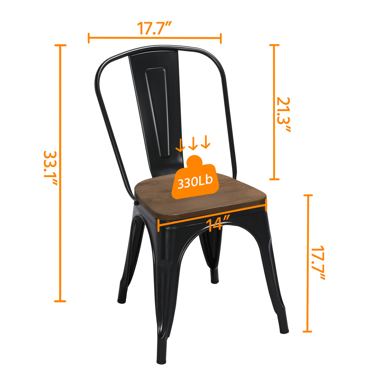Black Metal Dining Chair with Wood Seat, Set of 4 O592