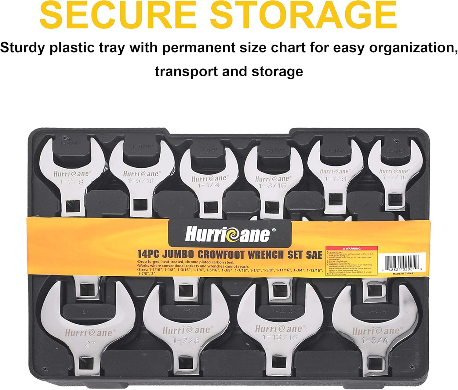 14 Piece SAE Jumbo Crowfoot Wrench Set with Storage Tray A728820