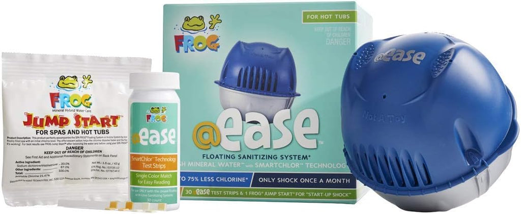 Frog @Ease Floating System with 3 Refill SmartChlor Replacement Mineral Cartridges, Jump Start Shock and 30 Test Strips with Bonus White Spa Thermometer X827536