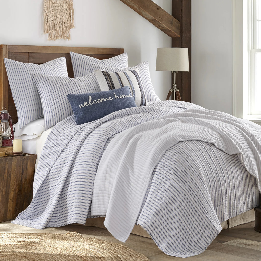 Blue Reversible Cotton Quilt Set with Two Pillow Shams Y77455