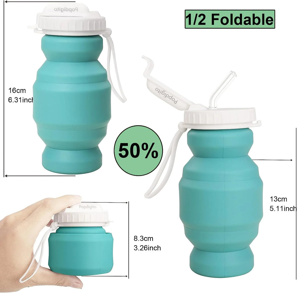 Collapsible Silicone Water Bottle 320ml with Straw T547
