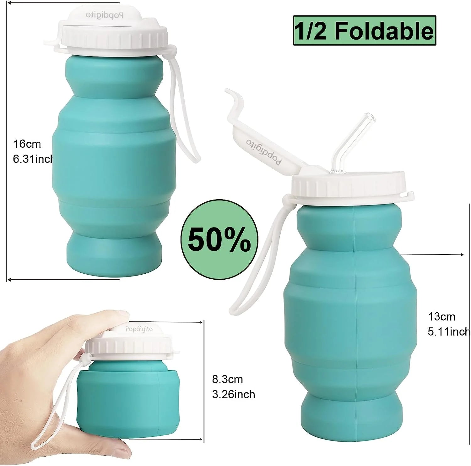 Collapsible Silicone Water Bottle 320ml with Straw T547