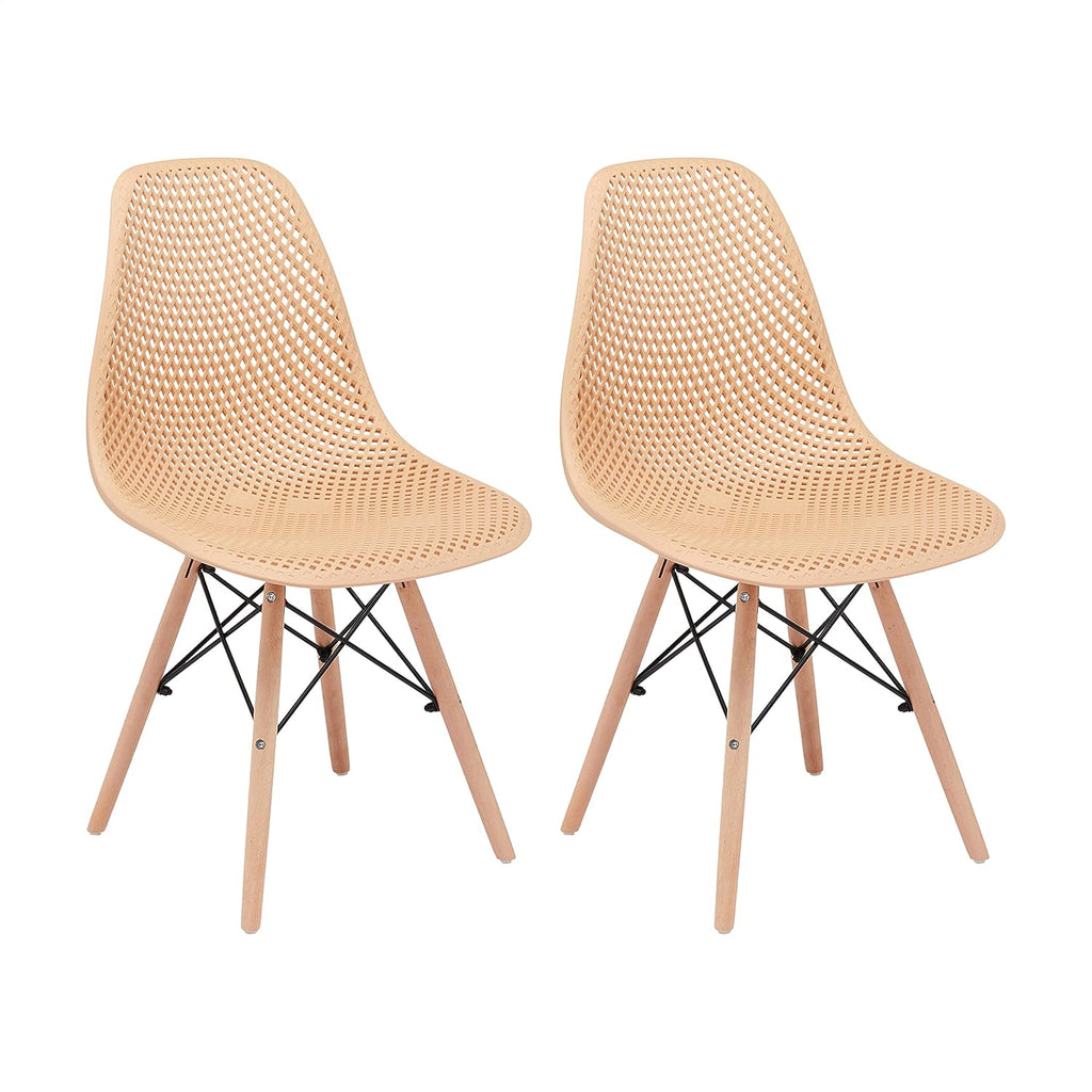 Blue Plastic Shell Side Chair with Beech Wood Legs, set of 2 V50168