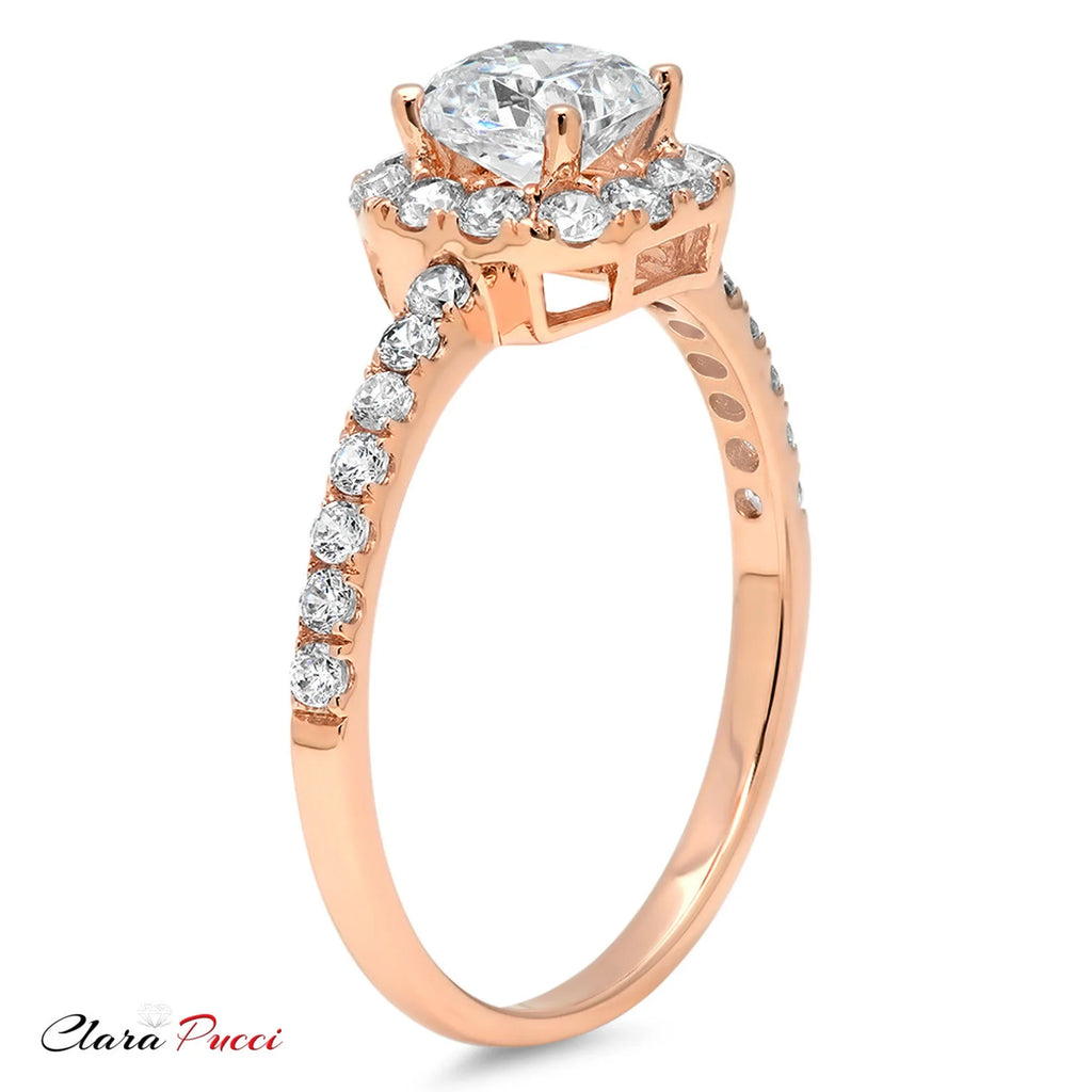18k Rose Gold Princess Cut Simulated Alexandrite Halo Ring Size 3.75 V27397