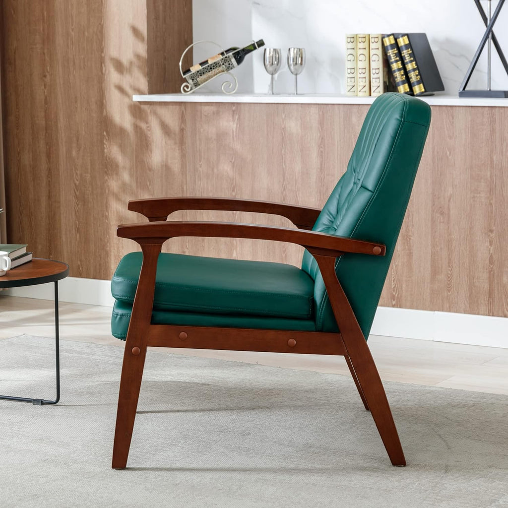 Blackish Green PU Leather Accent Chair with Solid Wood Frame O6825