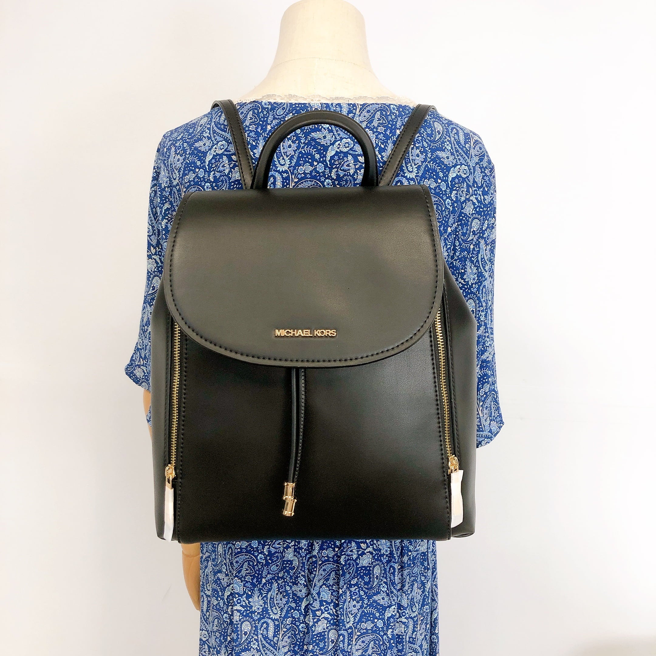 Black Leather Drawstring Backpack P345