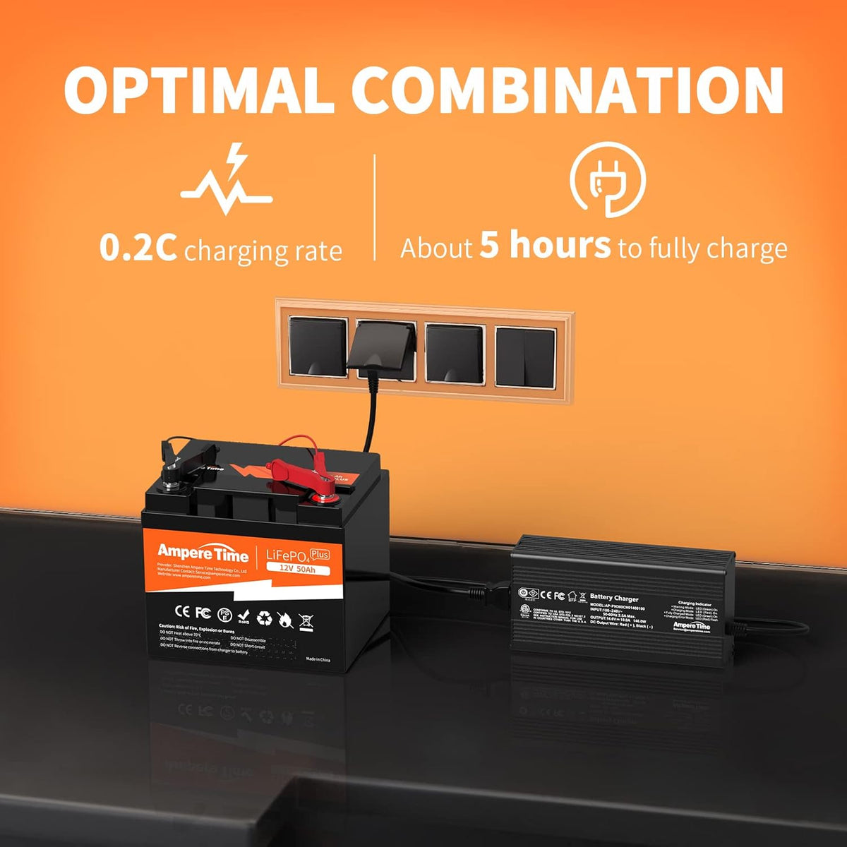12V 50Ah LiFePO4 Battery with 14.6V 10A Charger G238182