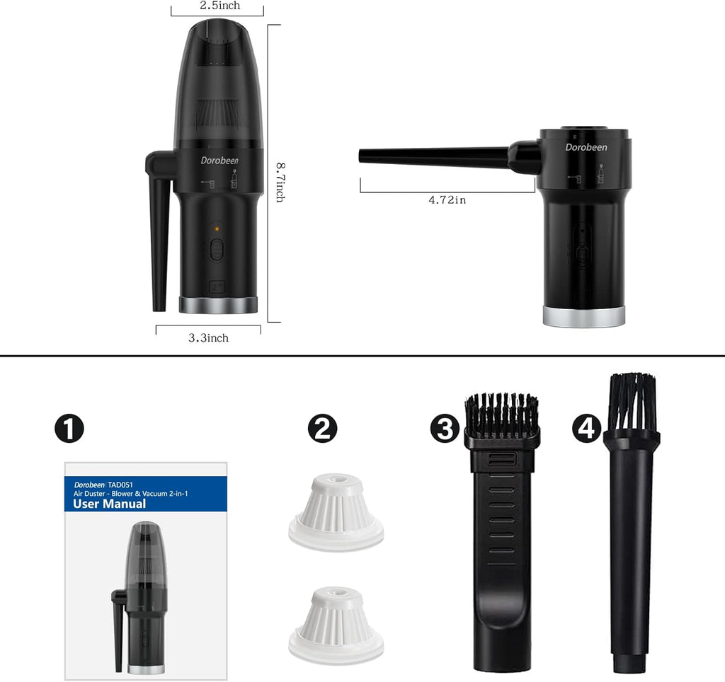 Cordless Air Duster Blower Vacuum 2 in 1, 77000 RPM Motor, 10000 PA Suction F897