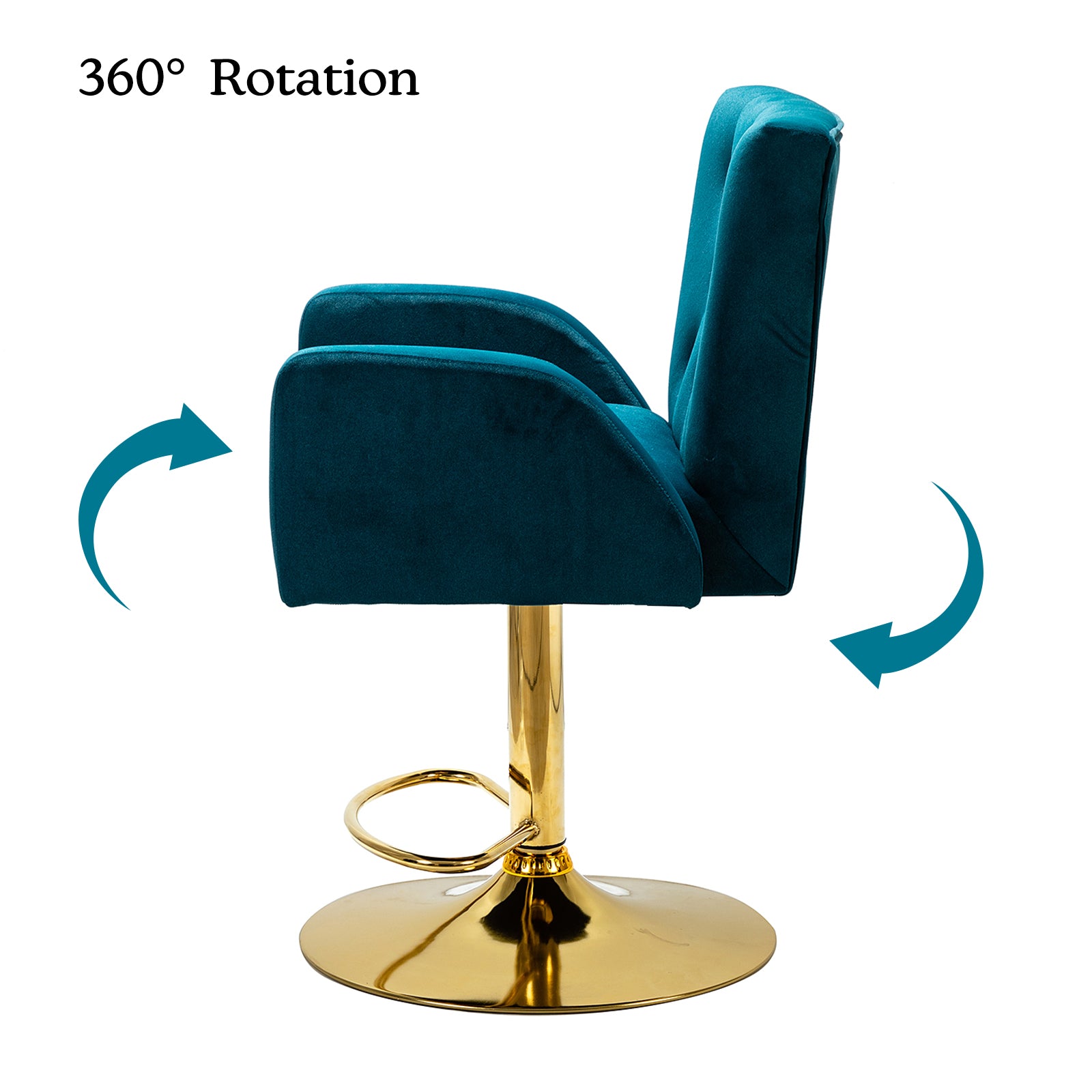 Teal Velvet Swivel Adjustable Counter Height Bar Stool with Footrest Gold Round Base I342