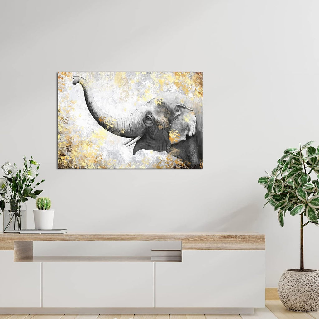 Gold and Grey Framed Elephant Canvas Print 24x36inches Y12132