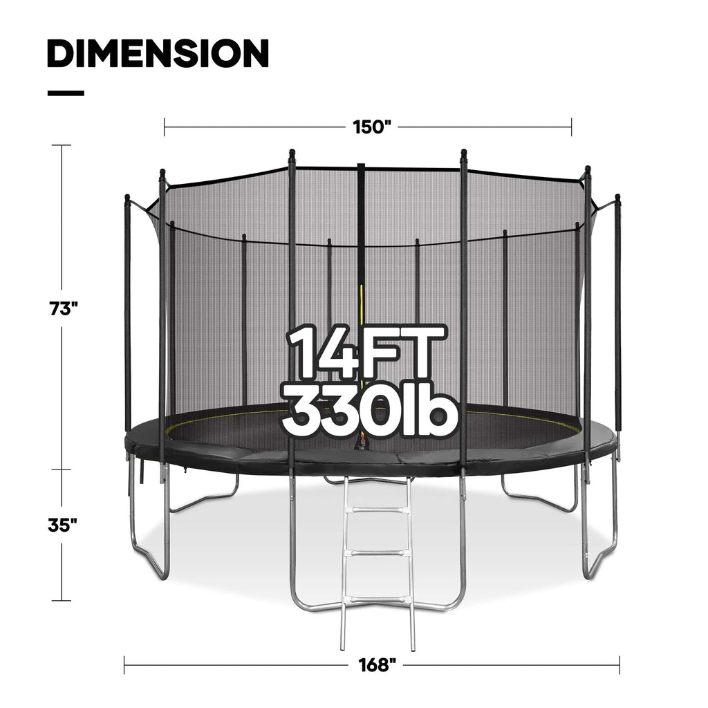 14 FT Trampoline with Ladder, Safety Enclosure, Wind Stakes F432
