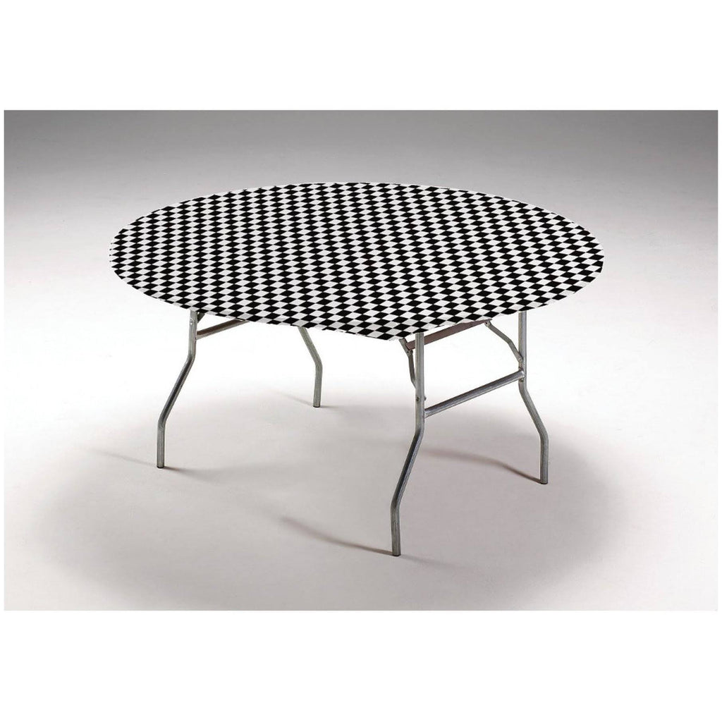 12 Black Checkered Round Disposable Plastic Table Covers V27803
