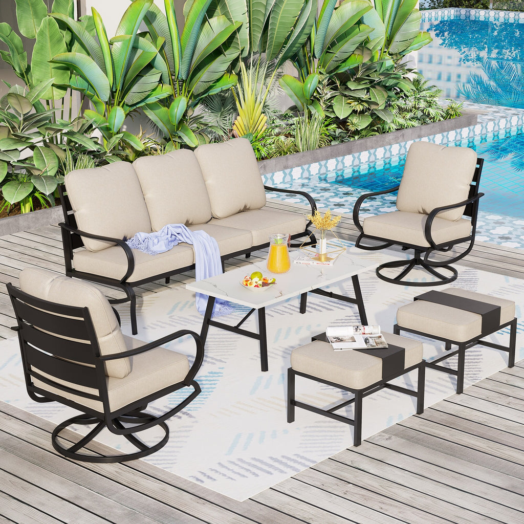 6-Piece Patio Conversation Set with Sofa, Ottoman and Coffee Table P2367