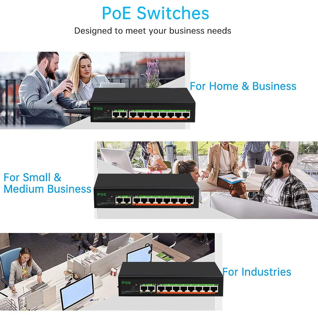10 Port Gigabit PoE Switch, Unmanaged, Metal, Pack of 2 R670