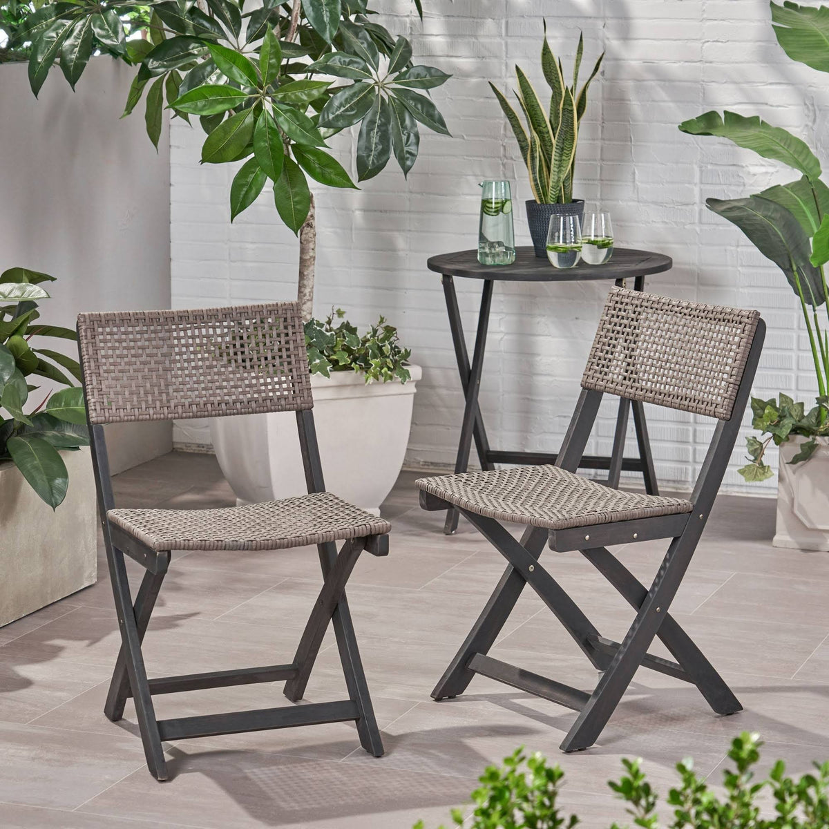 2pk Acacia Wood Foldable Patio Bistro Chairs Gray D594