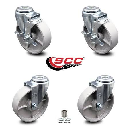 Semi Steel Cast Iron Swivel Caster Set of 4 with Roller Bearing - 5 inch x 1.5 inch Silver Wheels F126