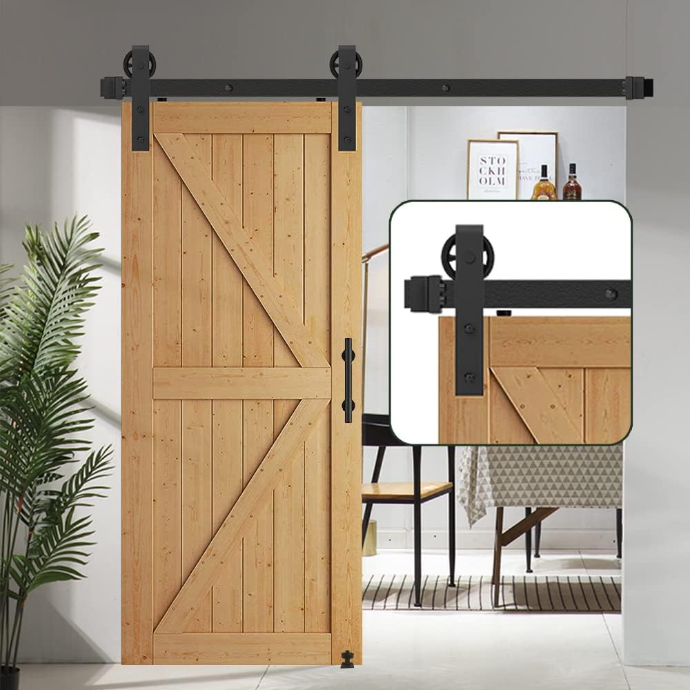 8FT Heavy Duty Sliding Door Hardware with 12 Handle & Floor Guide Q325