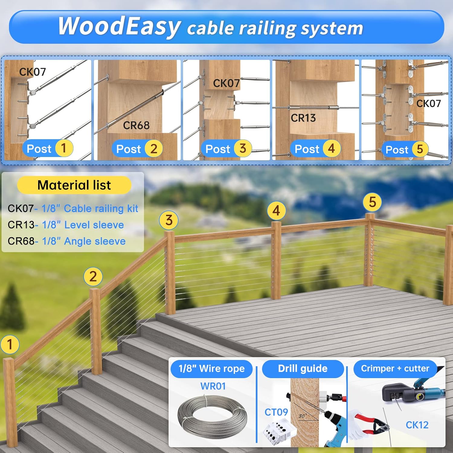 20 Set Cable Railing Kit 1/8 Swage Toggle Turnbuckle Hardware T316 Stainless Steel Angle 180° Adjustable W554392