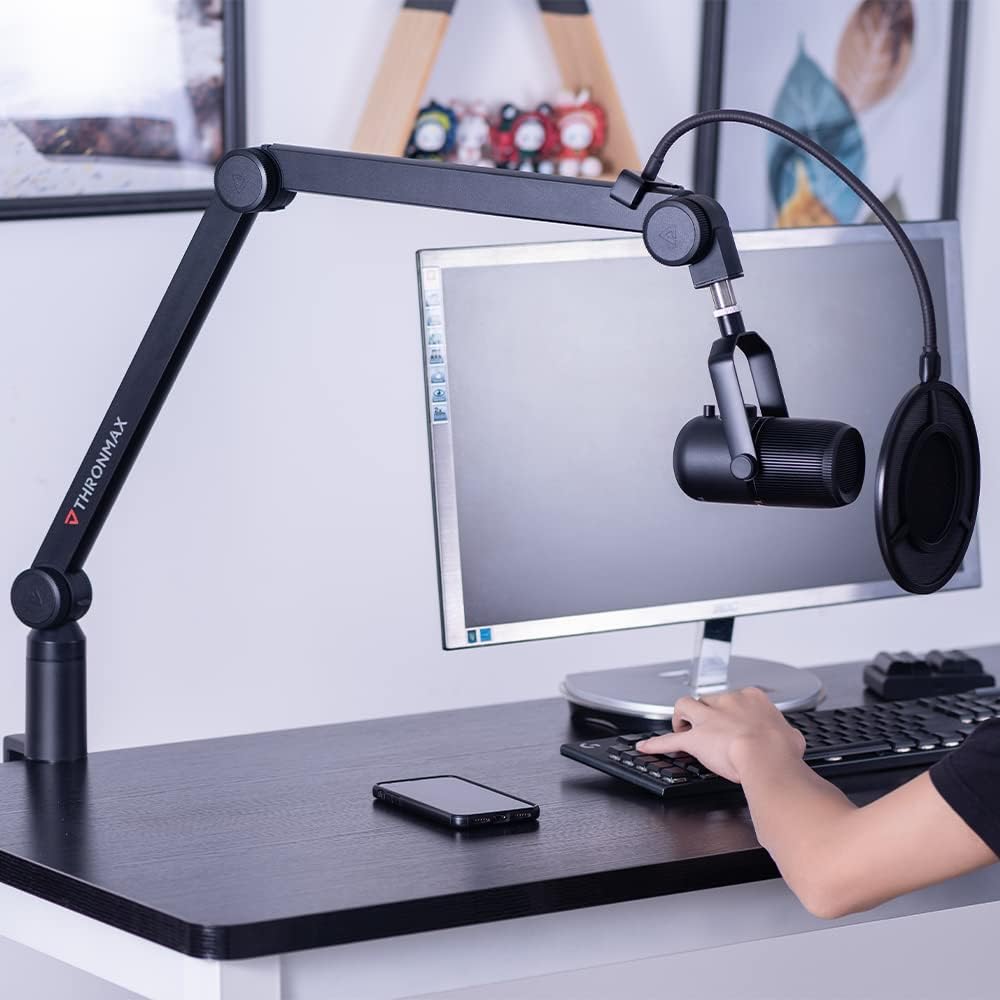 Adjustable Aluminium Microphone Boom Arm Stand with 10 feet Type C USB Cable, Pack of 2 S8264