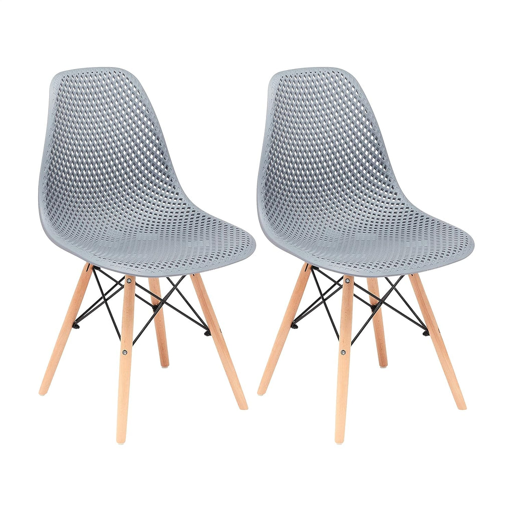 Blue Plastic Shell Side Chair with Beech Wood Legs, set of 2 V50168