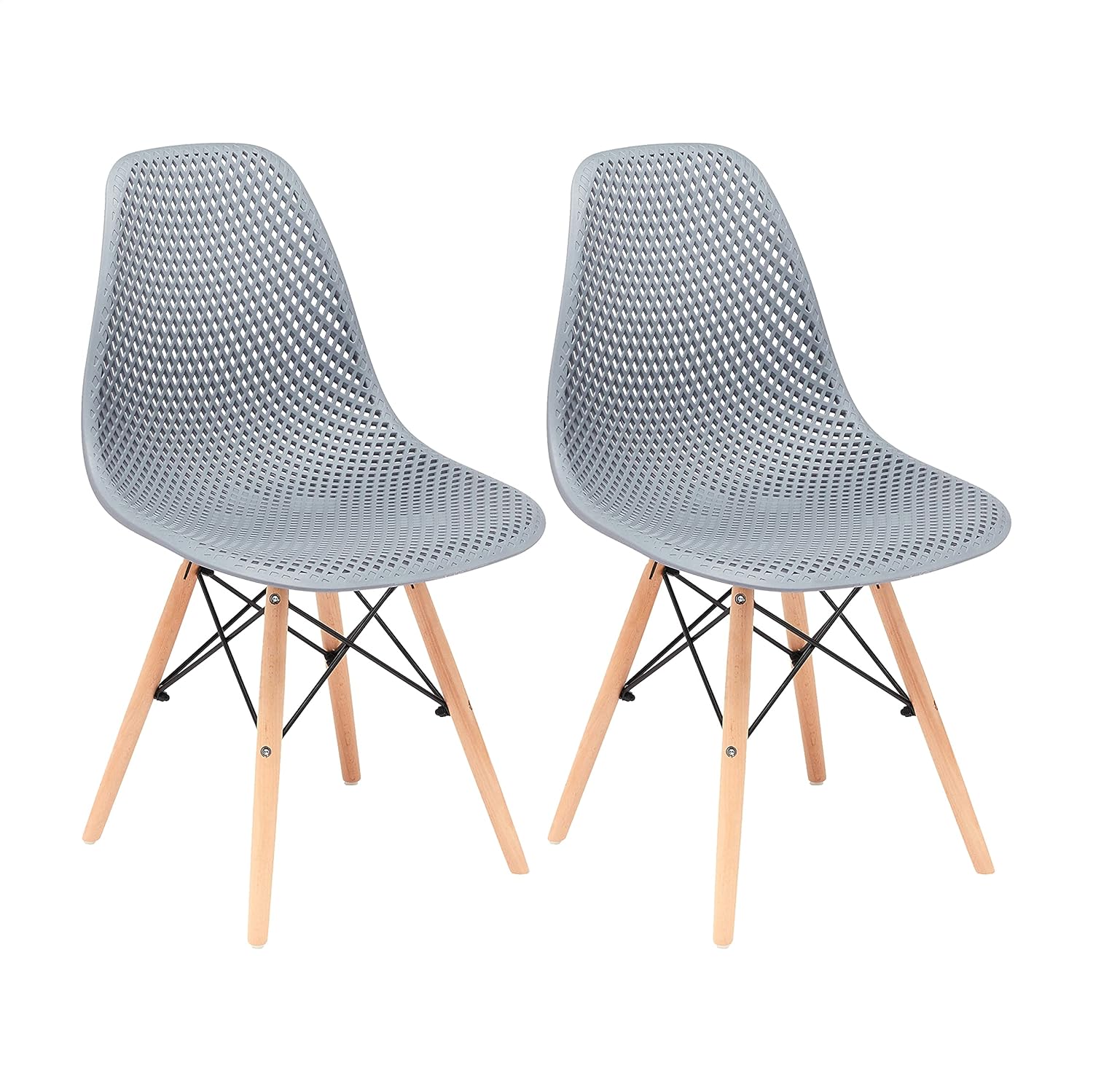 Blue Plastic Shell Side Chair with Beech Wood Legs, set of 2 V50168