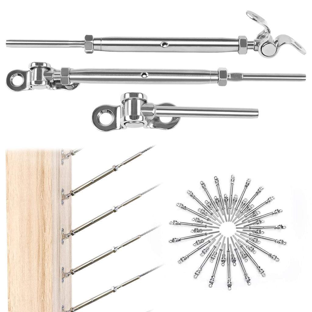 20 Set Cable Railing Kit 1/8 Swage Toggle Turnbuckle Hardware T316 Stainless Steel Angle 180° Adjustable W554392