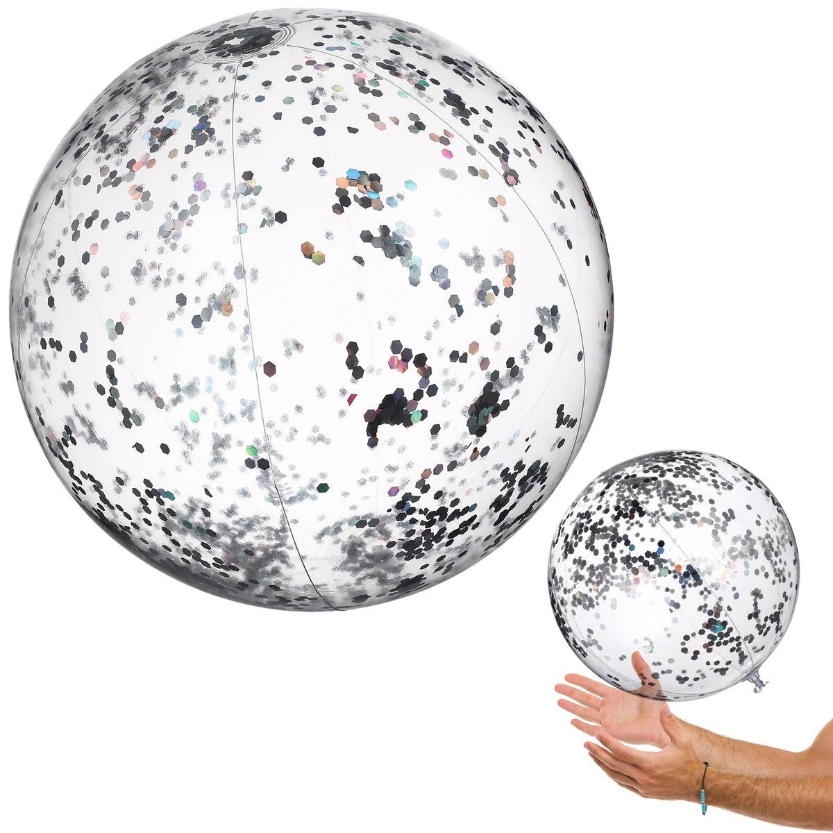 2 Pcs Glitter Confetti Inflatable Beach Balls with Air Pump O224