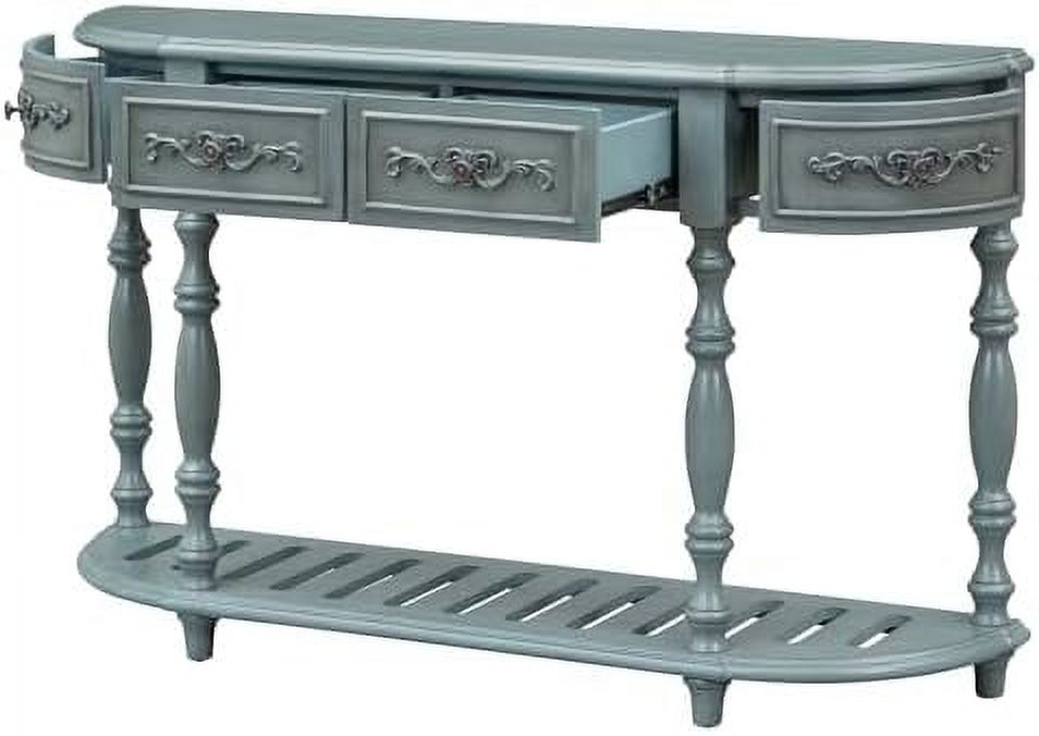 Retro Curved Console Table with 2 Top Drawers and Solid Wooden Frame V199026