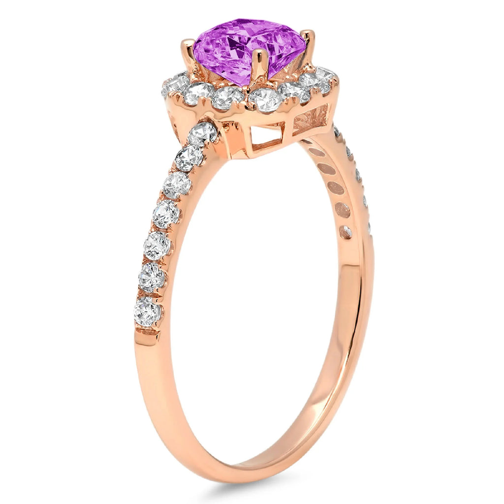 18k Rose Gold Princess Cut Simulated Alexandrite Halo Ring Size 3.75 V27397