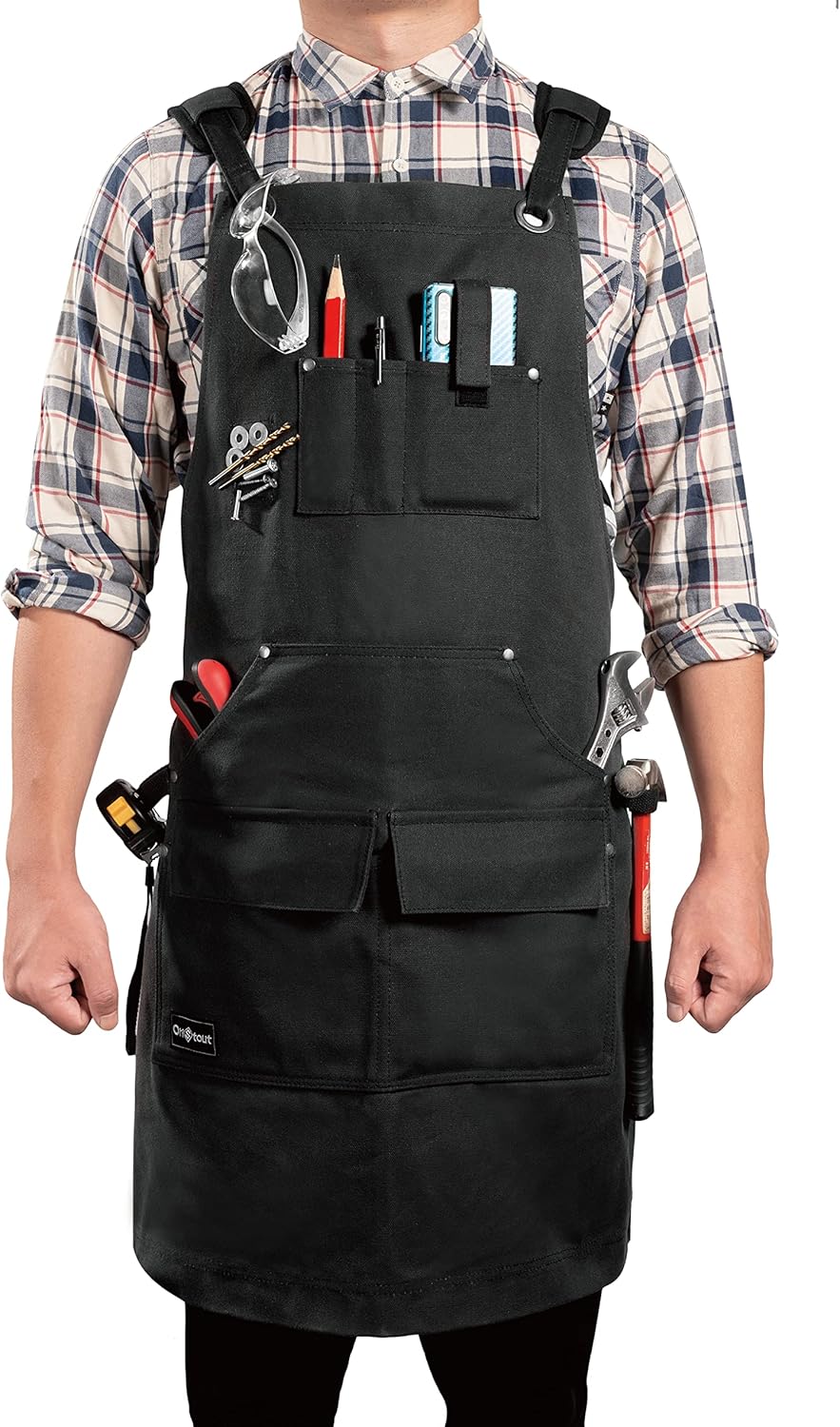 Black Waxed Canvas Carpenter Apron with Pockets, Pack of 2 W6530