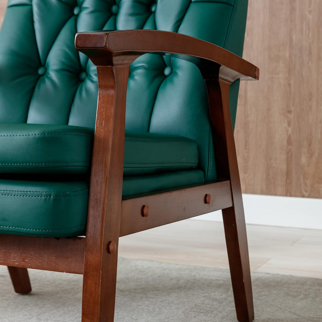 Blackish Green PU Leather Accent Chair with Solid Wood Frame O6825