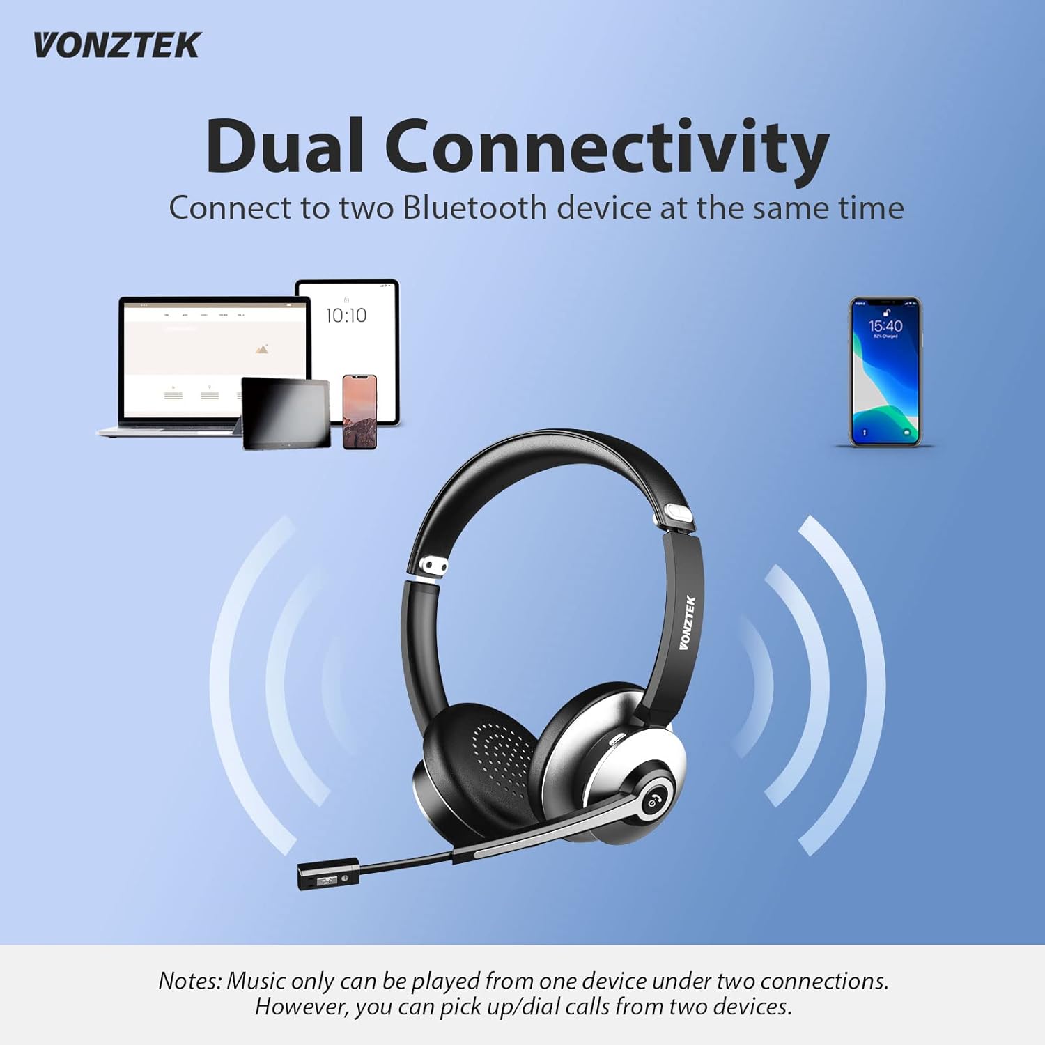 Wireless On Ear Bluetooth Headset with Microphone, USB Audio Dongle, Pack of 2 E559