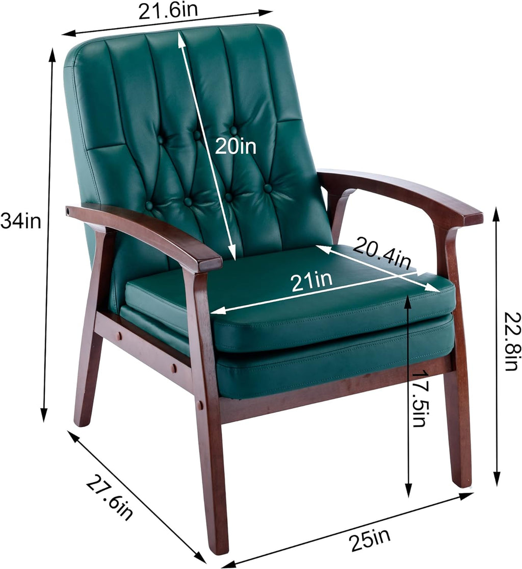 Blackish Green PU Leather Accent Chair with Solid Wood Frame O6825