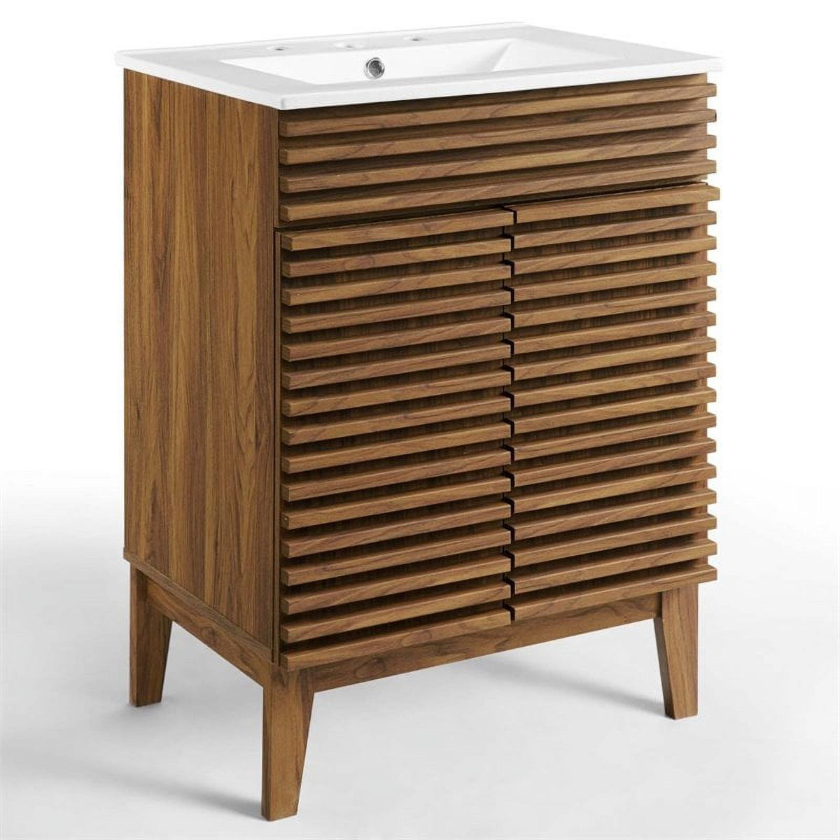 Walnut/White Wood Bathroom Vanity with Storage Shelf N15833