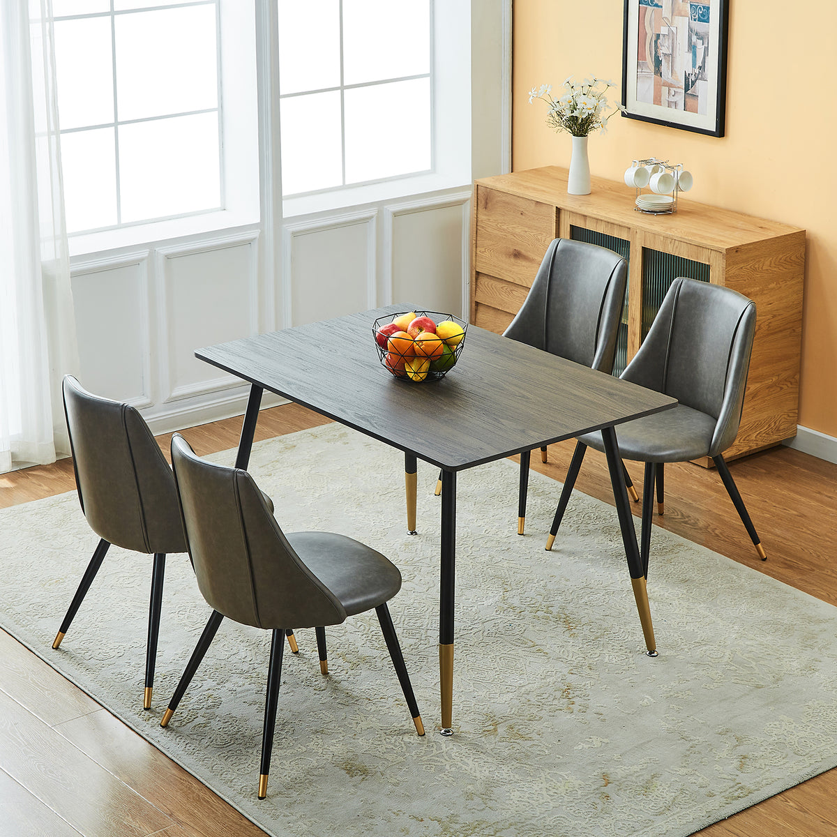 Grey Faux Leather Upholstered Dining Chairs Set of 2 with Metal Legs P532
