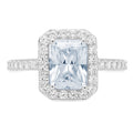 18k White Gold Emerald Cut Blue Aquamarine Halo Ring R167