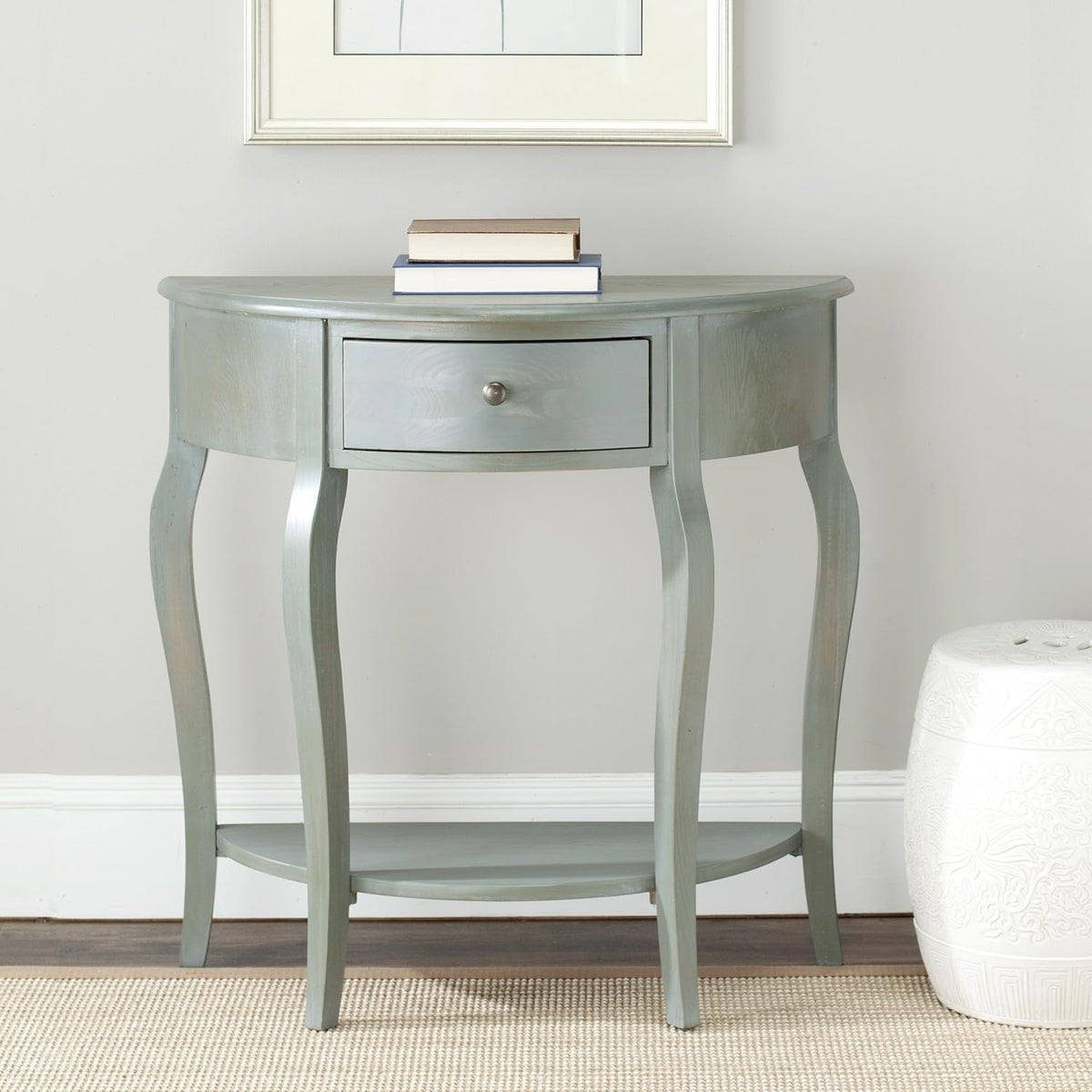French Grey Demilune Console Table I49346